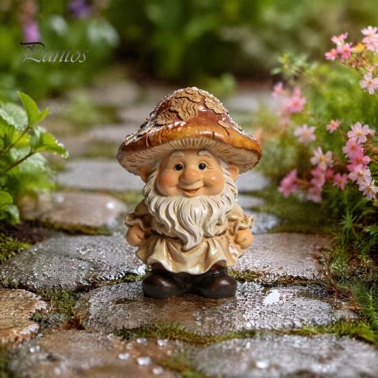 Miniatur Landschafts Zubehör Pilzkappe Zwerg Statue, Harz Gartenfigur, Retro Innen Fenster Dekorationsstück Niedliche Skulptur für Terrasse