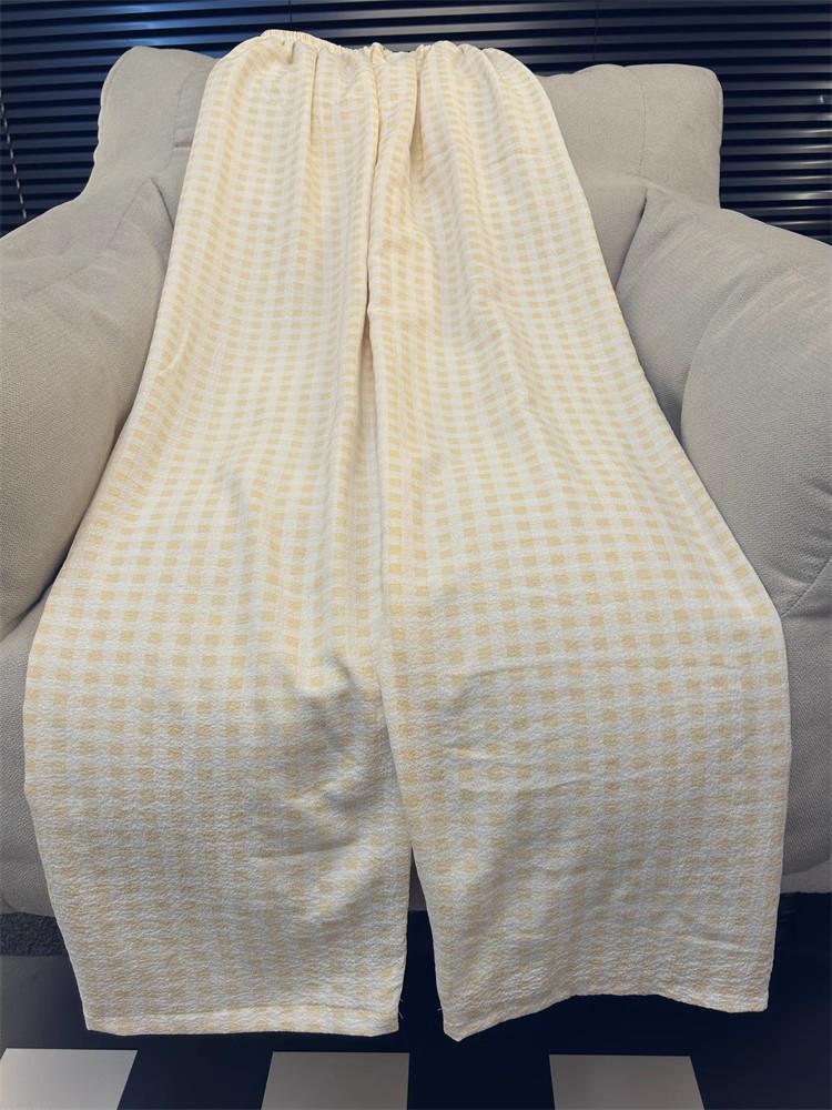 Tall Women's Extended Plaid Pajama Pants - 105cm Loose Wide-Leg Summer Pants, Perfect for Walking - 110cm Length