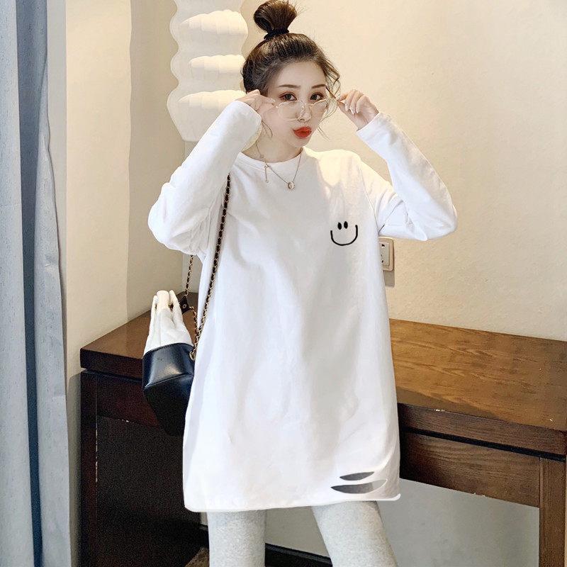 pure cotton white velvet bottoming shirt for women with new autumn and winter clothing medium and long-sleeved T-shirt loose