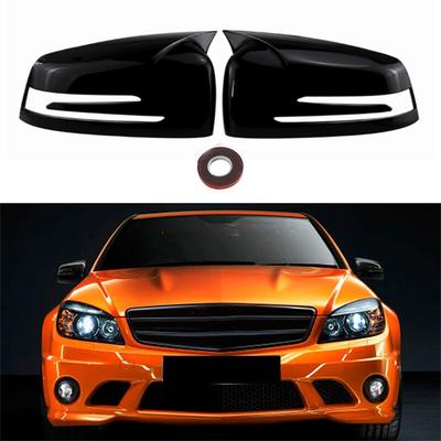 2PCS Glossy Black Rear View Mirror Cap Cover For Mercedes Benz W204 W176 W212