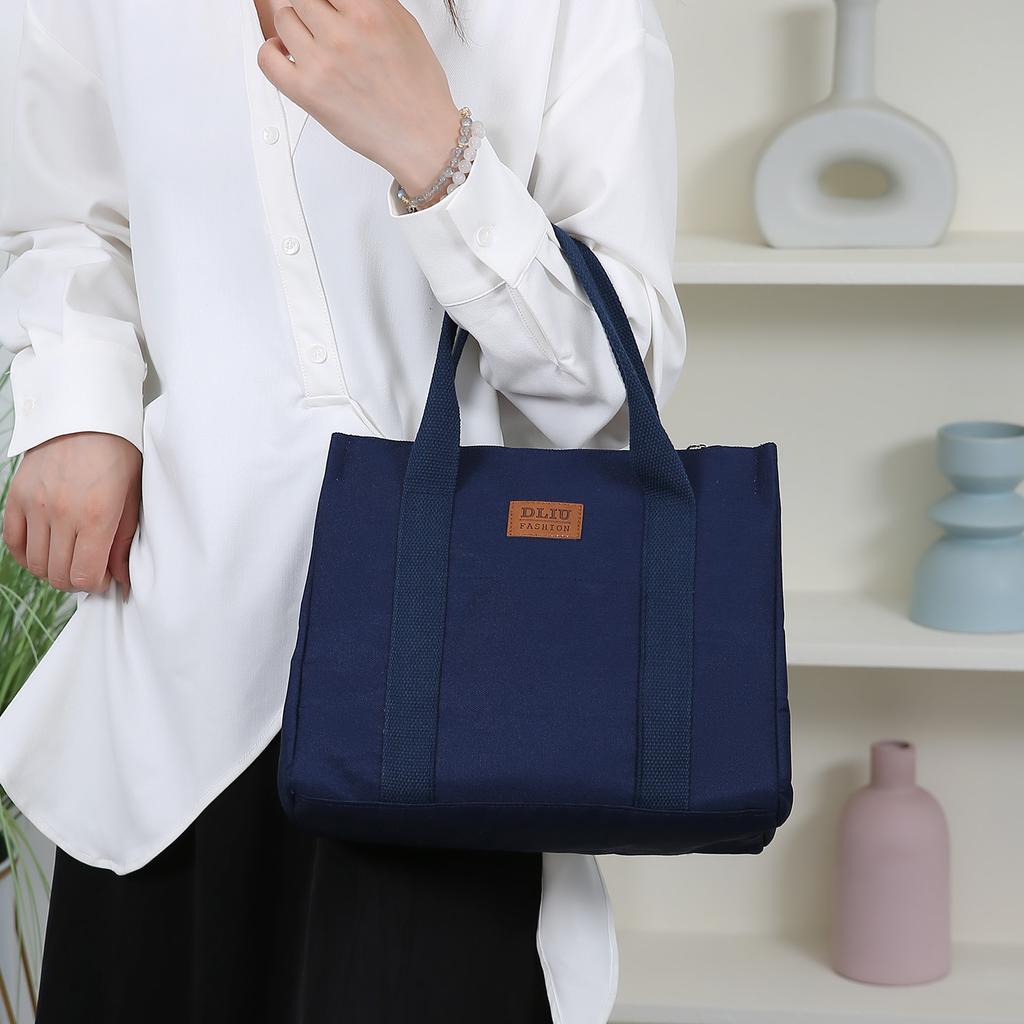 Solid Lunch Bag, Tote Bag with Foil Inner Zipper Closure Large Capacity Portable, Work, School, Utility Bag with Meals