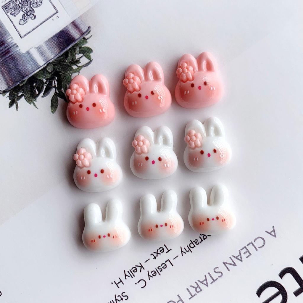10Pcs Bright Surface Powder Blusher Bunny Series Resin Scrapbook DIY Fashion Hair Clip Mobile Phone and Hats Accessories Bead