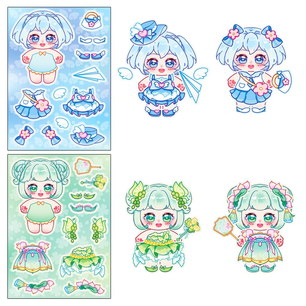 6-Pack Cotton Doll Cute Dress-Up Character Sticker Diy Handbook Notebook Decoration Cute Sticker