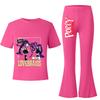 2pcs Kids Girls Lily Lovebraids Printed Casual Short Sleeves T-shirt Top Flared Trumpet Trousers Top Pants Sets