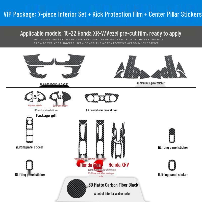 Vezel/XRV Center Console Carbon Fiber Stickers, Fits 15-22 Models, Free Replacement for Damaged Pieces