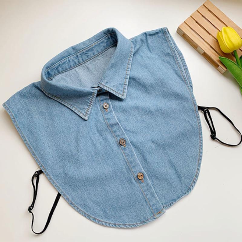 Denim Blue Fake Collar Solid Color Women Detachable Shirt Collar Spring Simple Turtleneck Dickie For Inner Clothe 38*35cm