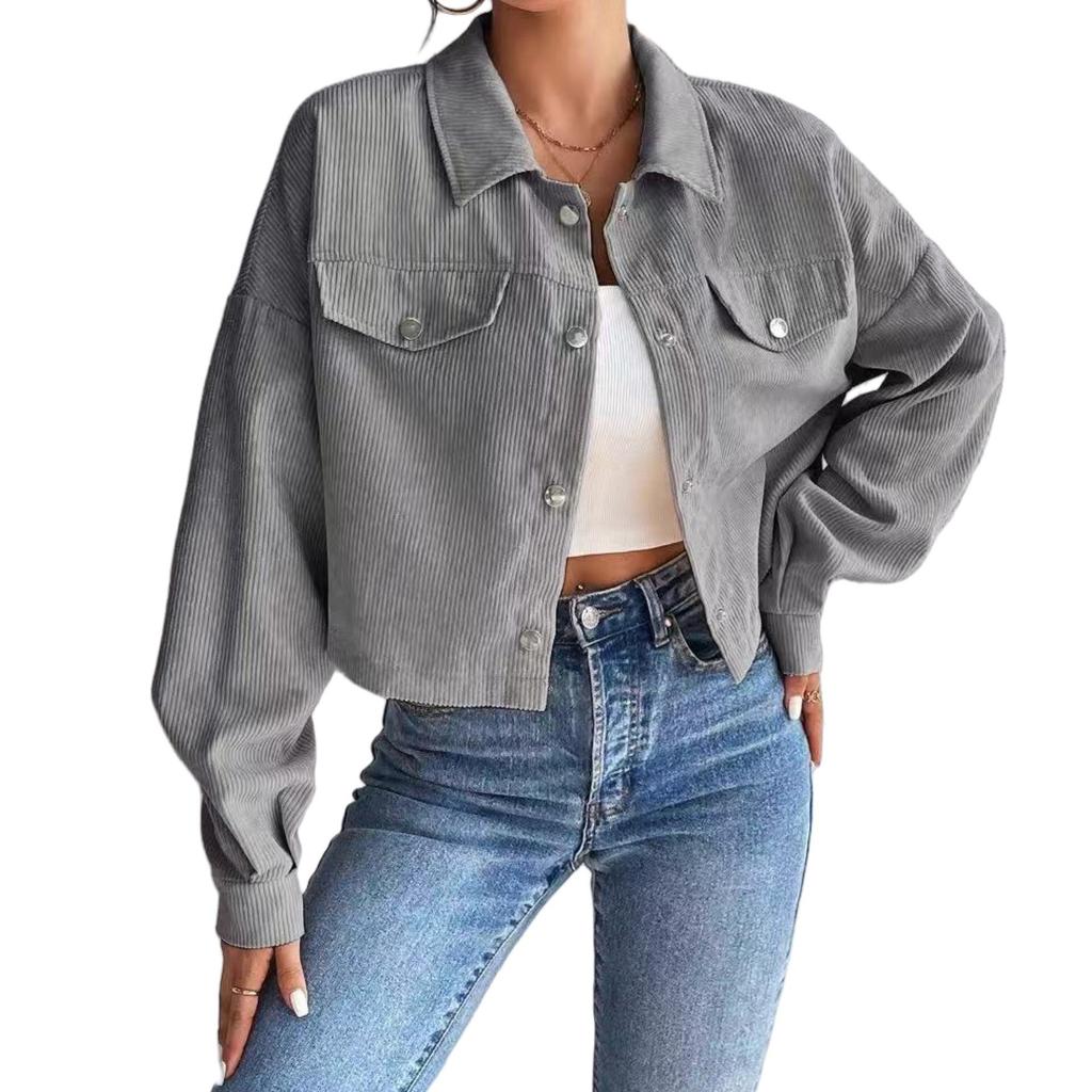 2025 Women's Autumn/Winter Slimming Corduroy Zip-up Short Polo Collar Jacket