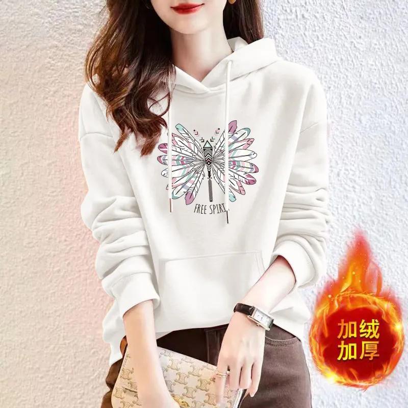 Hooded Sweatshirt Women's New Korean Loose Autumn Winter Casual All-match Velvet Bottoming Shirt Top Jacket