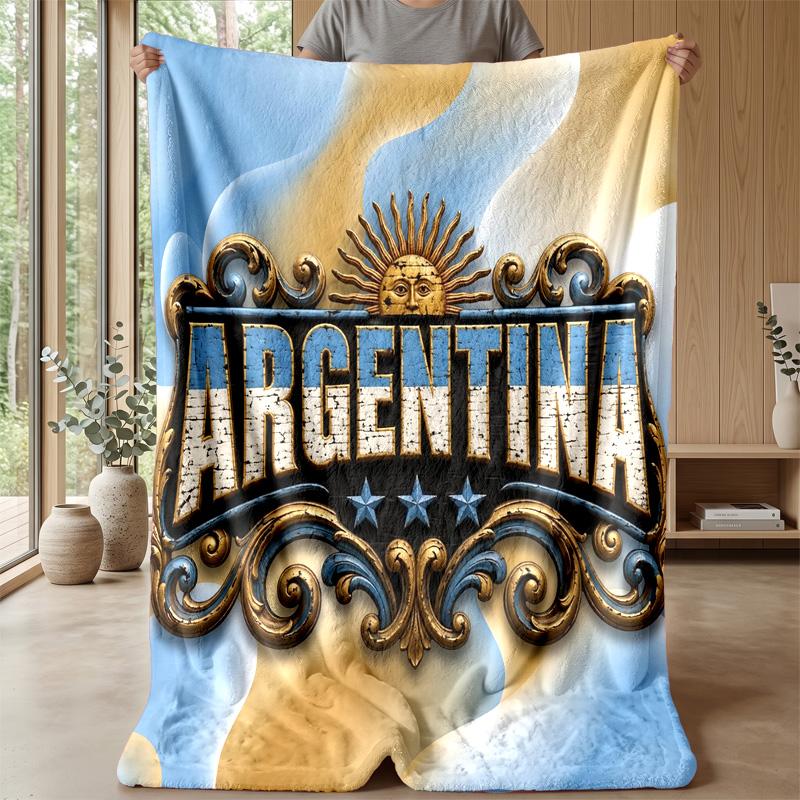 Argentina Football Printed Flannel Blanket Skin Friendly Warm Decorative Throw for Indoor Couch Bed Daily Use
