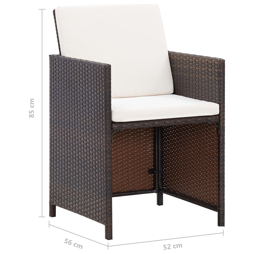 13 Piece Garden Dining Set with Cushions Poly Rattan Brown