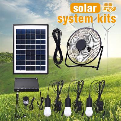 12v Solar Power Panel DC USB Charging Phone LED Fan Light Kits Home Outdoor Camping