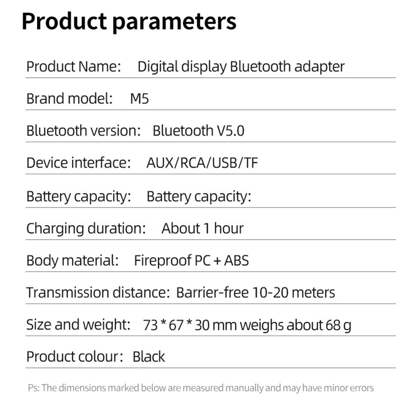 Bluetooth-Empfänger-Sender LED BT 5.0 Stereo AUX 3,5-mm-Buchse RCA Freisprecheinrichtung Anruf TF U-Disk TV Car Kit Drahtloser Audioadapter