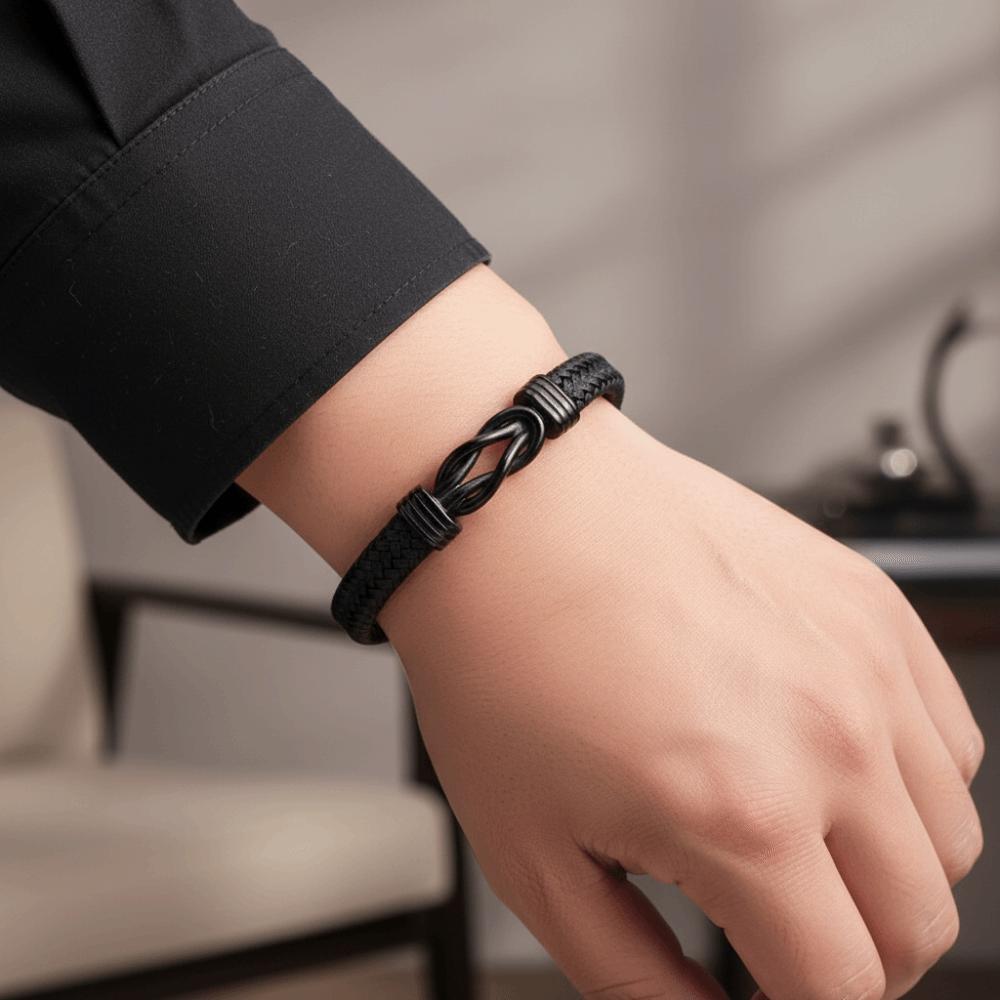Multi-Strand Braiding Men's Figure-Eight Leather Bracelet Professional Office Accessory