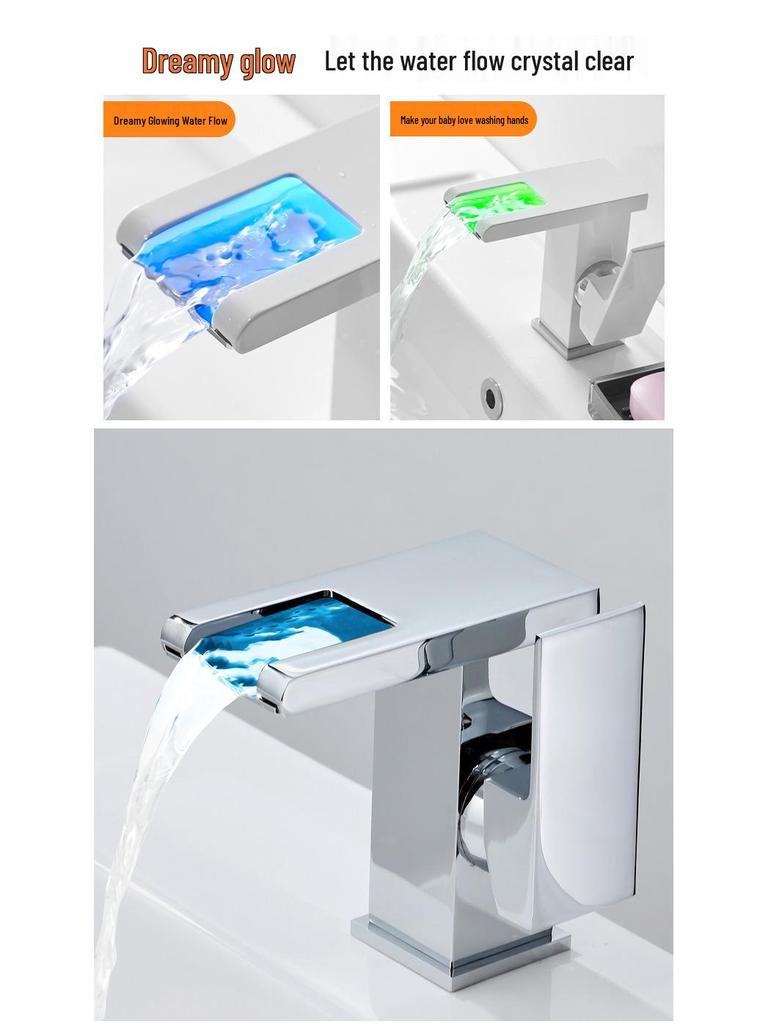 LED Waterfall Faucet for Bathroom Sink - Hot & Cold Water Basin Tap