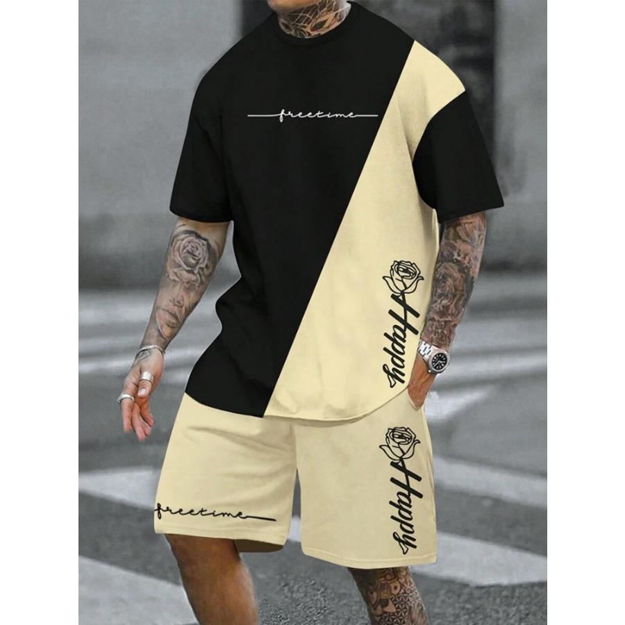 2-teiliges Set mit Kurzarm-Shorts für Herren mit Vintage-Print für den Sommer, lässiges Herren-T-Shirt für den Alltag, Outdoor-Sport, Strandshorts für Herren