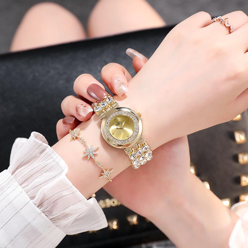 Dzg Women'S Watches, Rhinestone Subdials, Glossy Quartz Watches, Casual And Simple Temperament Watches