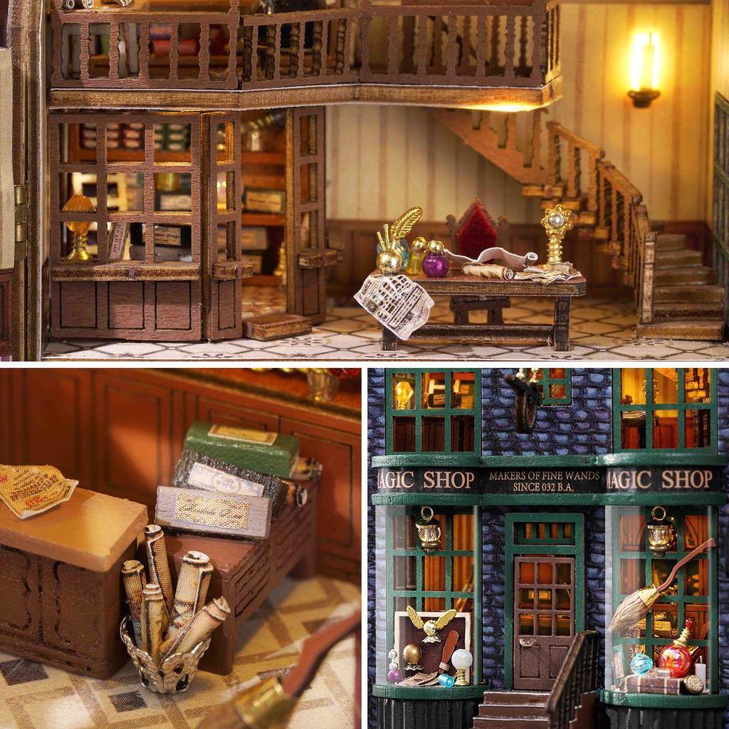 Spilay DIY Wooden Miniature Dollhouse Handmade Kit Furniture Set Interior Ornaments Housewarming Creative + LED Light, 3D Puzzle Toys for Kids,