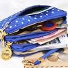 Women Polka Dots Canvas Wallet Three-layer Zipper Coin Purse Waterproof Cell Phone Bag