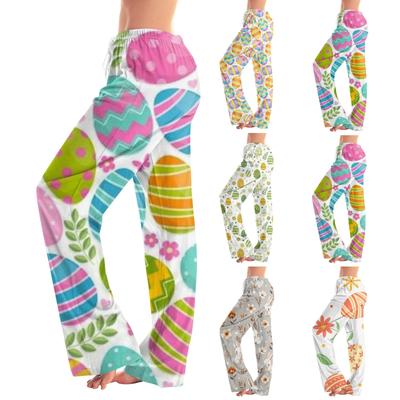 Moda feminina solta casual páscoa estampada calças casuais