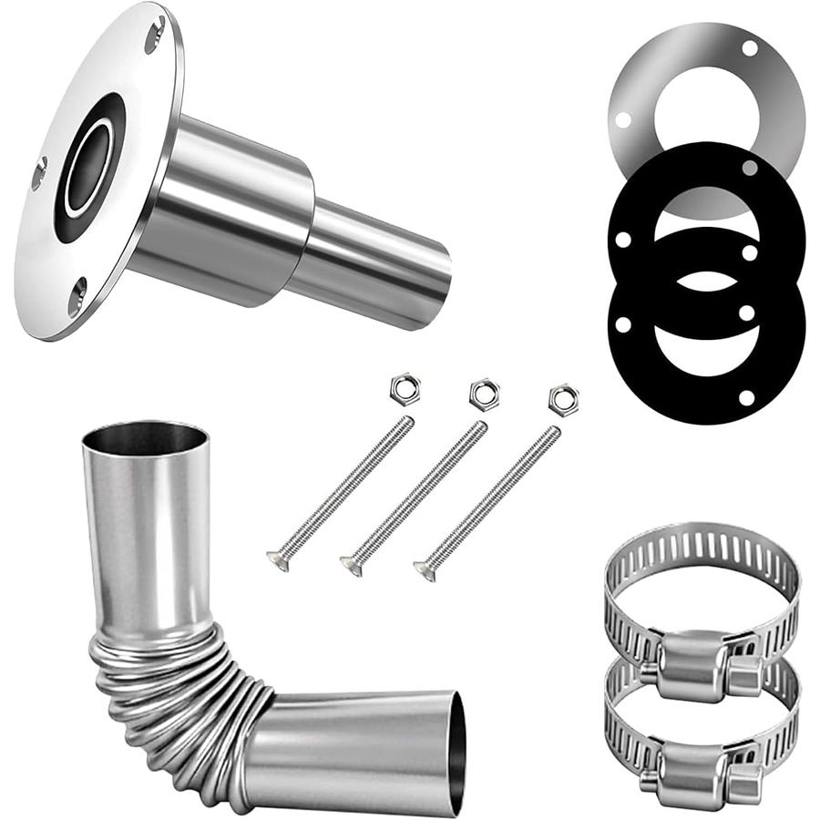 Connettore a gomito per tubo di scarico riscaldatore diesel passascafo in acciaio inossidabile 24mm con 2 fascette per barche, auto, camion
