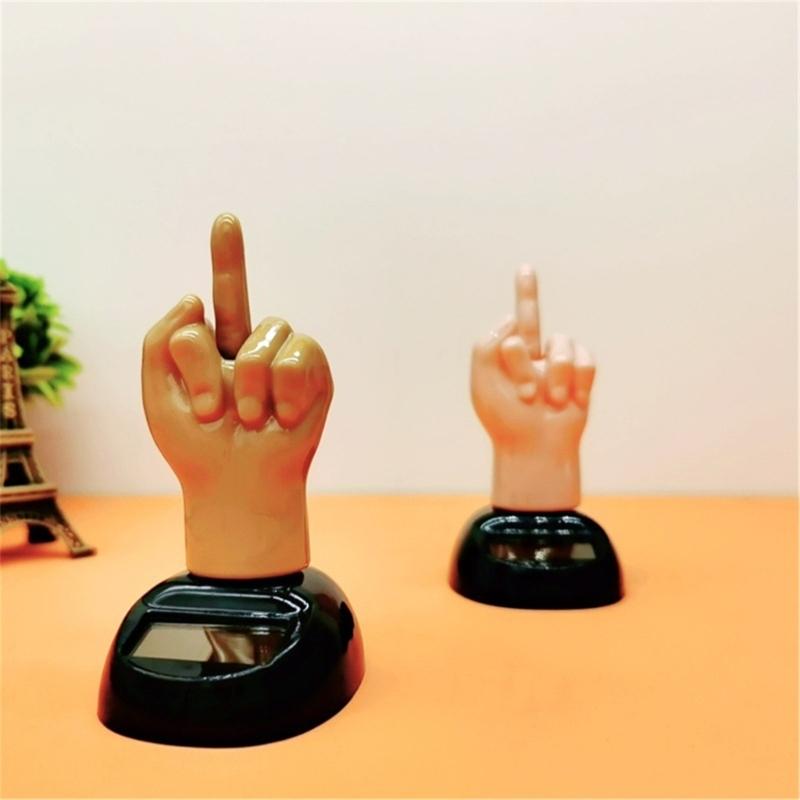 Solar Middle Finger Shakings Toy Car Dashboards Dancing Figure Toy Brown Creative Car Bobbleheads Decorative Ornament