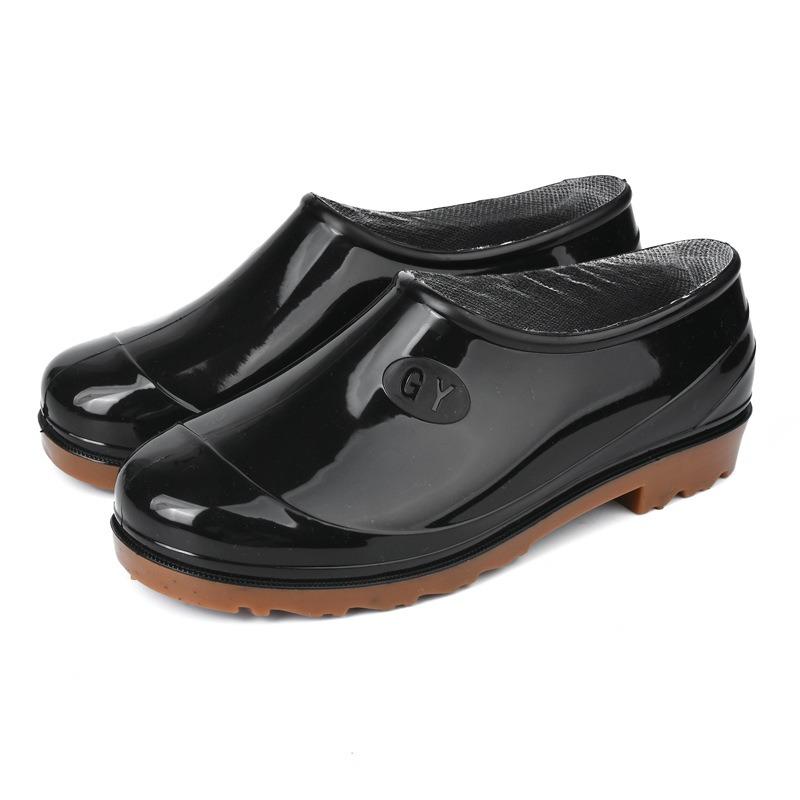 Black low-top rain shoes men's non-slip kitchen work outdoor shallow mouth water shoes PVC fashion integrated rubber shoes