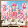 2D Pastel Candy Castle Backdrop, Princess Birthday Lollipop Background