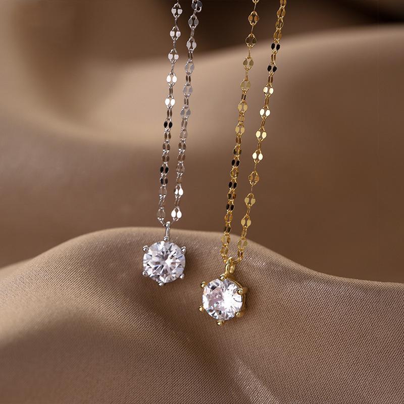 Korean Style Diamond Zirconia Clavicle Necklace for Women - Retro Fashion, Simple & Trendy Ornaments