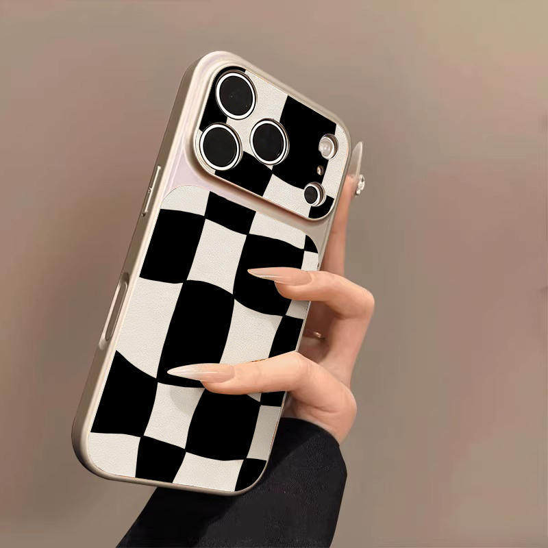 Black and White Plaid Is Suitable for iPhone17promax Mobile Phone Case Apple 16pro New 15pro Niche 14 Leather Pattern