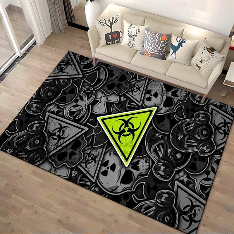 Biohazard Warning Symbol Black Gray Carpet with Skull Pattern Design Suitable for use as an anti-slip for living room bedroom sofas