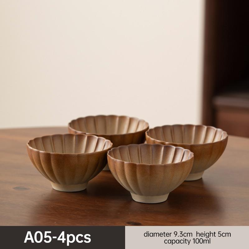 4 Piece Kung Fu Tea Cup Retro Earthenware Rough Pottery Stoneware Master Tea Set Cooking Tea Cups Pottery Gift