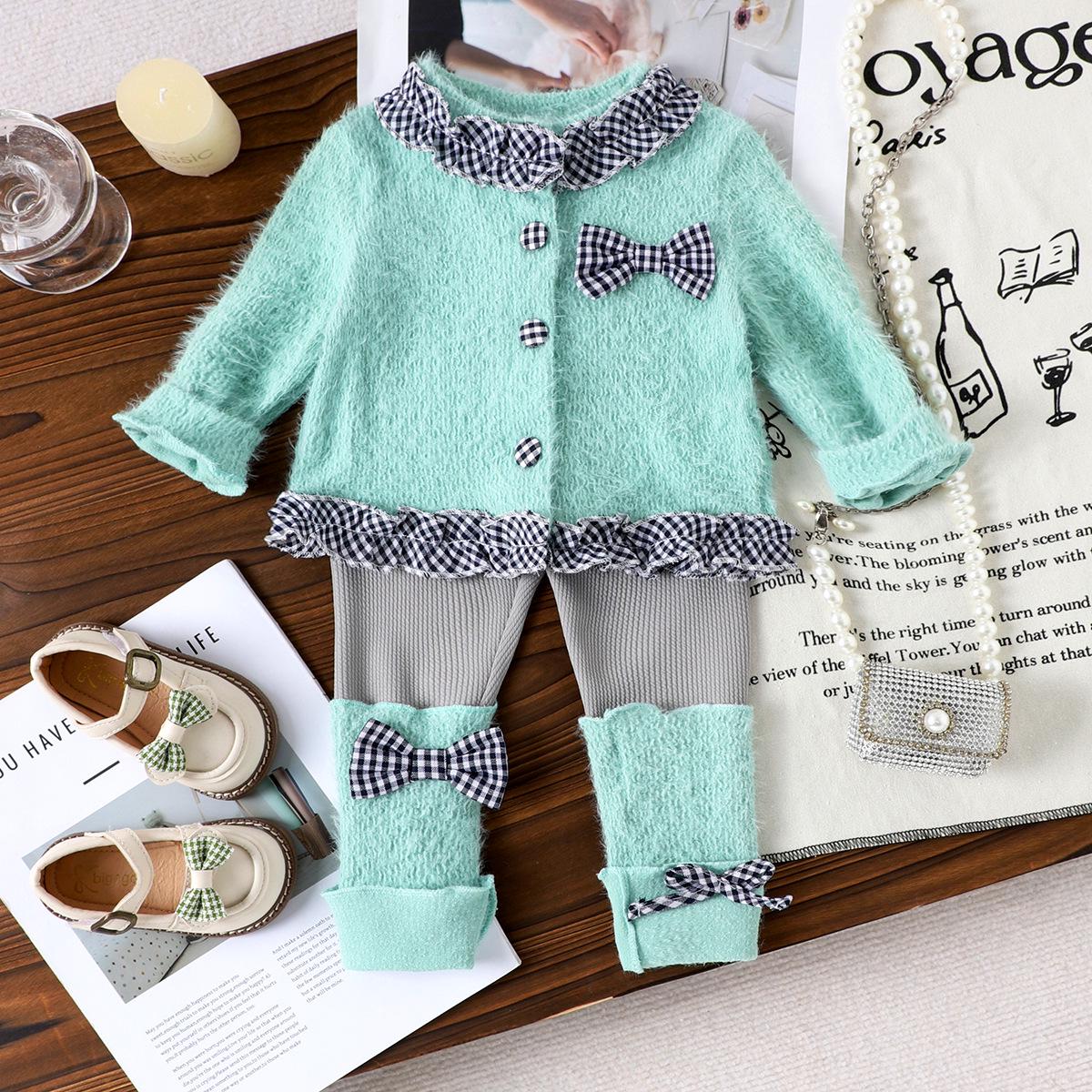 

Зелений комплект: світшот з довгим рукавом та штани: Двоскладовий костюм для дівчинки в європейському та американському стилі 18-24 months зелений