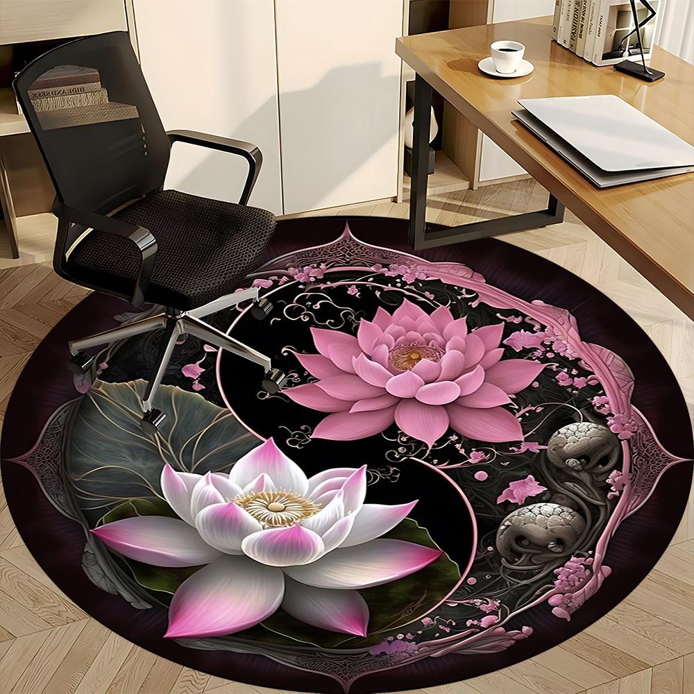 1pc Lotus MandalaChair Carpet for Office, Indoor Non-Slip Washable Polyester Fiber Carpet, Mat For Office, Machine Washable