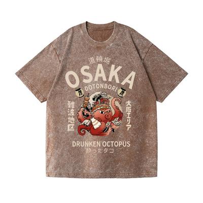 Mode Baumwolle Herren T-Shirts Harajuku Urlaub Sommer Kurzarm Rundhals Betrunkener Oktopus Vintage Waschung Japanisches Design T-Shirt