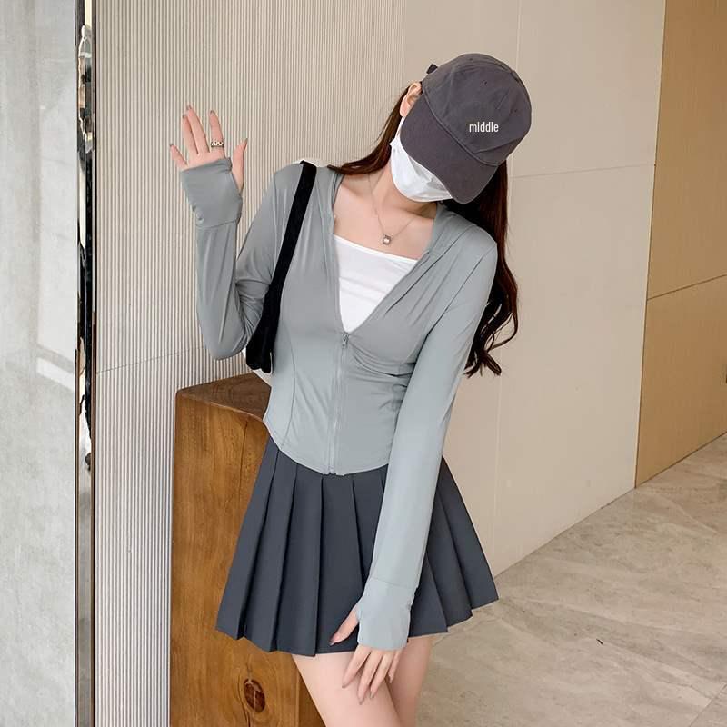 

Женская модная куртка с капюшоном для защиты от солнца UPF 50+ - Дышащая летняя одежда для йоги 2025 Small [80-110 lbs]