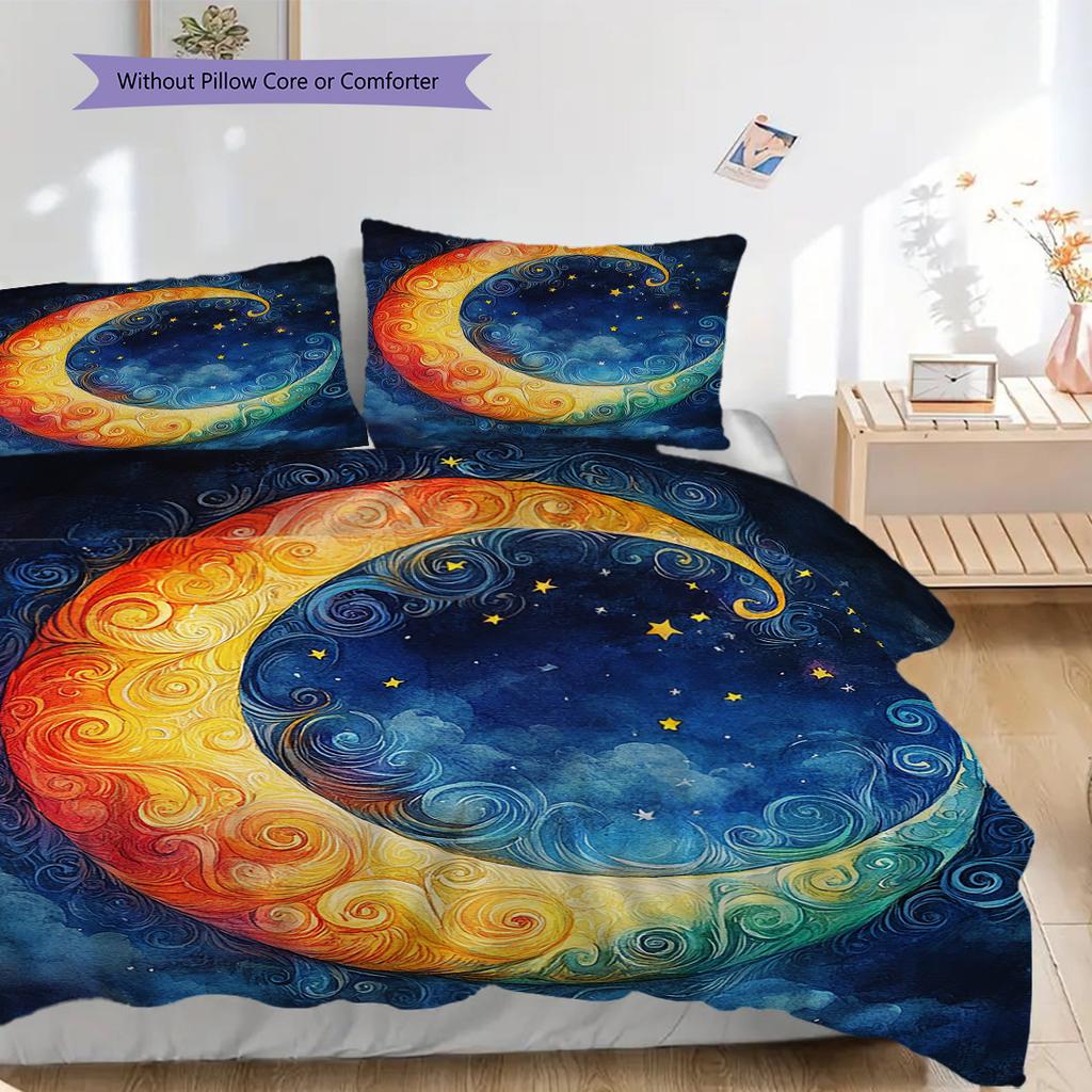 New Moon Pattern Bedding Quilt Set Quilt Cover Pillowcase Home Decoration Birthday Gift (1 * Duvet Cover + 2 * Pillowcase, Without Core)