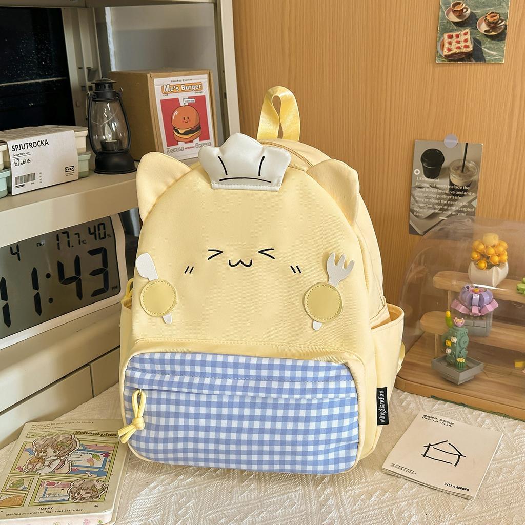 Schoolbag Cute Cartoon Plaid Backpack Female Student Travel Cat Small Backpack High Value Versatile Light Class Bag