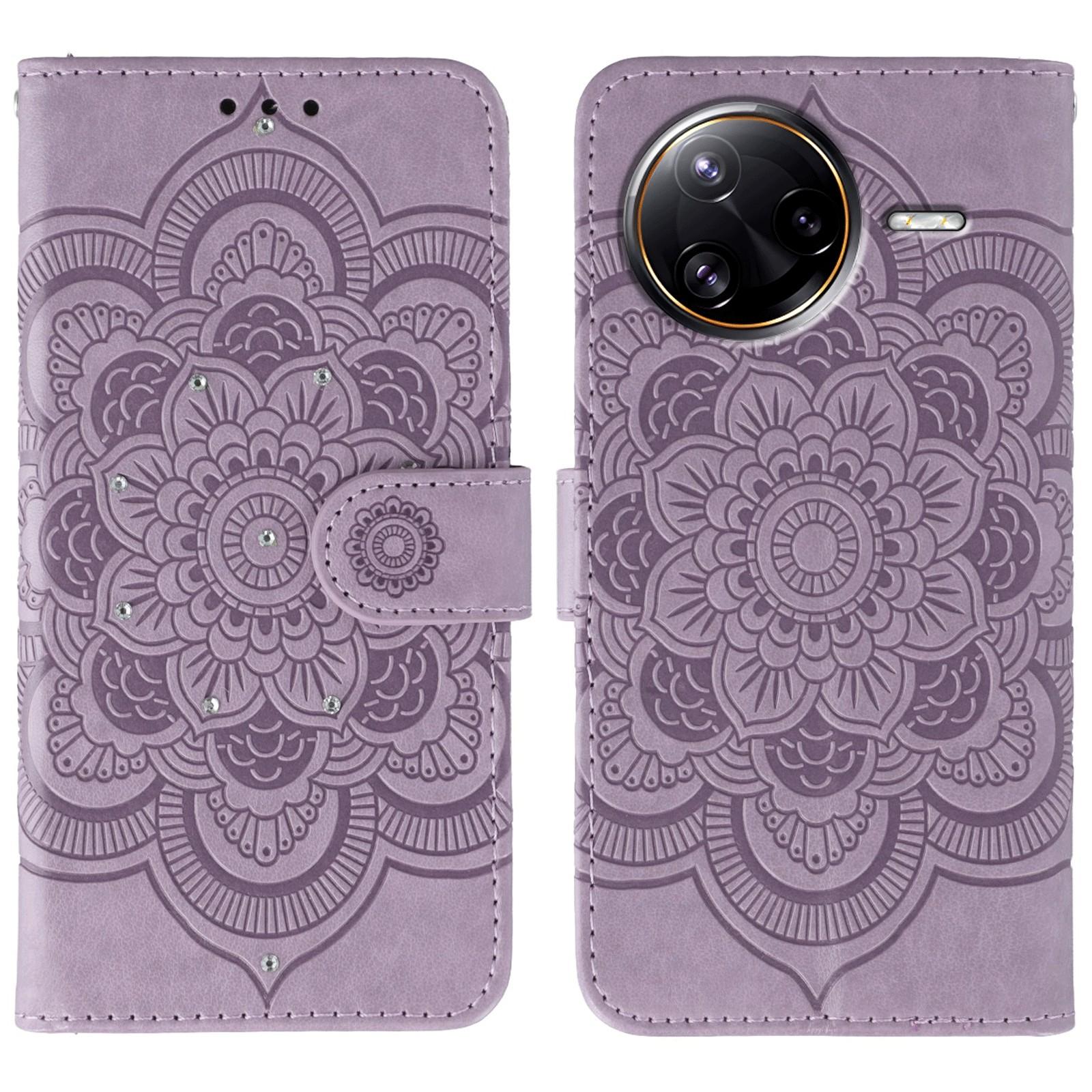 

Phone Case For Xiaomi Redmi K80 5G/K80 Pro 5G/Poco F7 Pro 5G/F7 Ultra 5G,Rhinestone Decor Leather Mandala Imprinted Cover with Strap Purple