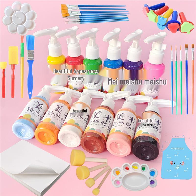 Kindergarten Art Set: 24 Gouache Colors & 12 Mushroom Brushes for Kids
