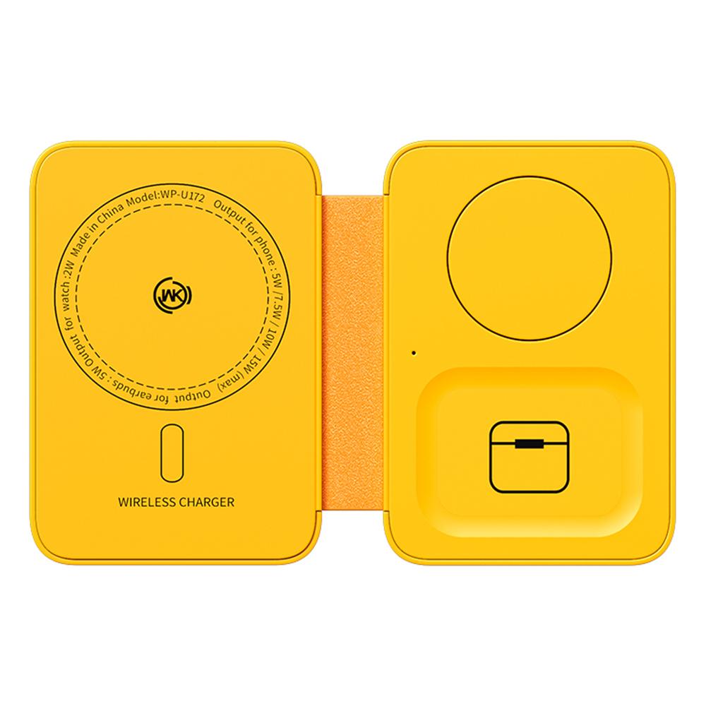

WEKOME WP-U172 Magnetic 3-in-1 15W Wireless Charging Holder Phone Earphone Watch Charger with Mirror Yellow