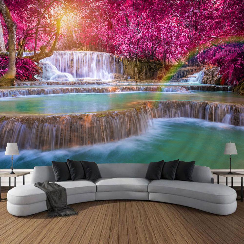 Frumoasă pădure naturală imprimată tapiserie mare de perete ieftină hippie agățată tapiserii de perete boeme decor mandala de perete