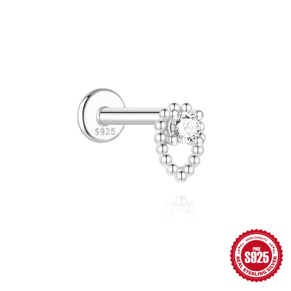 S925 Sterling Silver 2026 Daily Wear Geometric Splicing Opal Bow Diamond Cartilage Spiral Puncture Stud Earrings 16G
