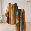 Women Plus Size Round Neck Long Sleeve Printed High Low Top Wide Leg Pants Two Piece Set