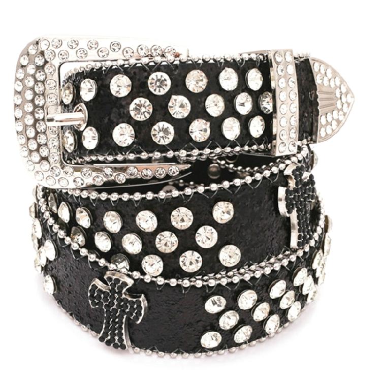 Sequins Waist Belt with Diamond Pin Buckle Adult Personality PU Waist Belts for Adult Costume Pants Adjustable Length