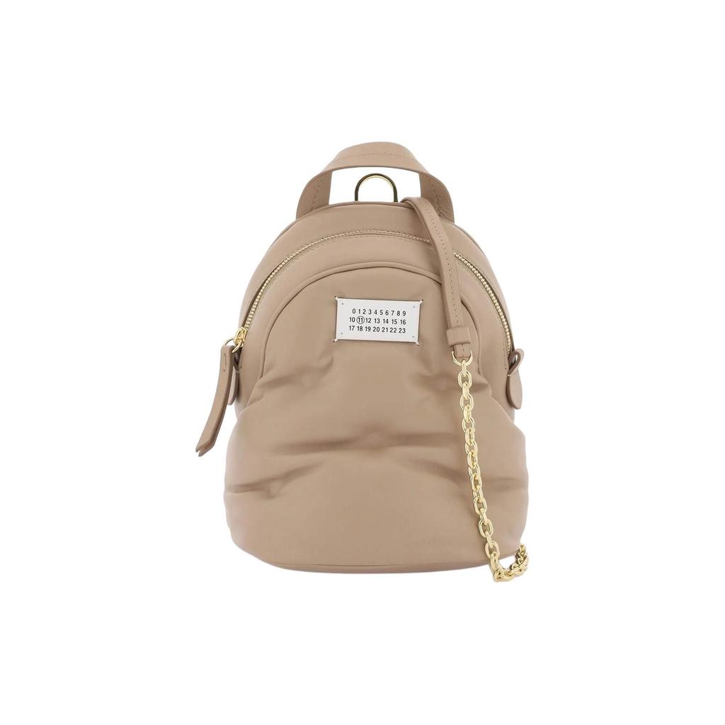 Maison Margiela Glam Slam White Logo Tag Zip Closure Ruched Napa Leather Shoulder Crossbody Bag Women bags Beige S56WA0014P4300T2070