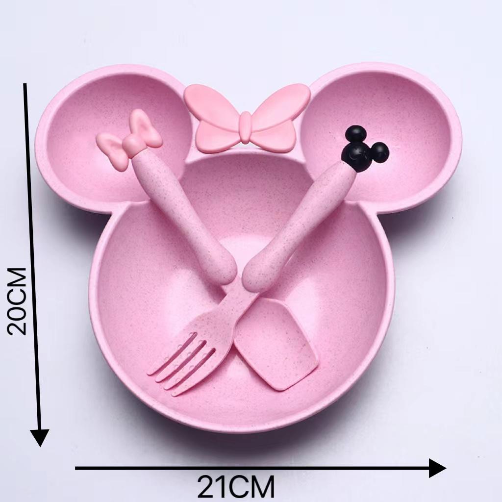

1/4 set of cartoon children s tableware kindergarten plates baby food dividing utensils bowls spoons forks set feeding plates