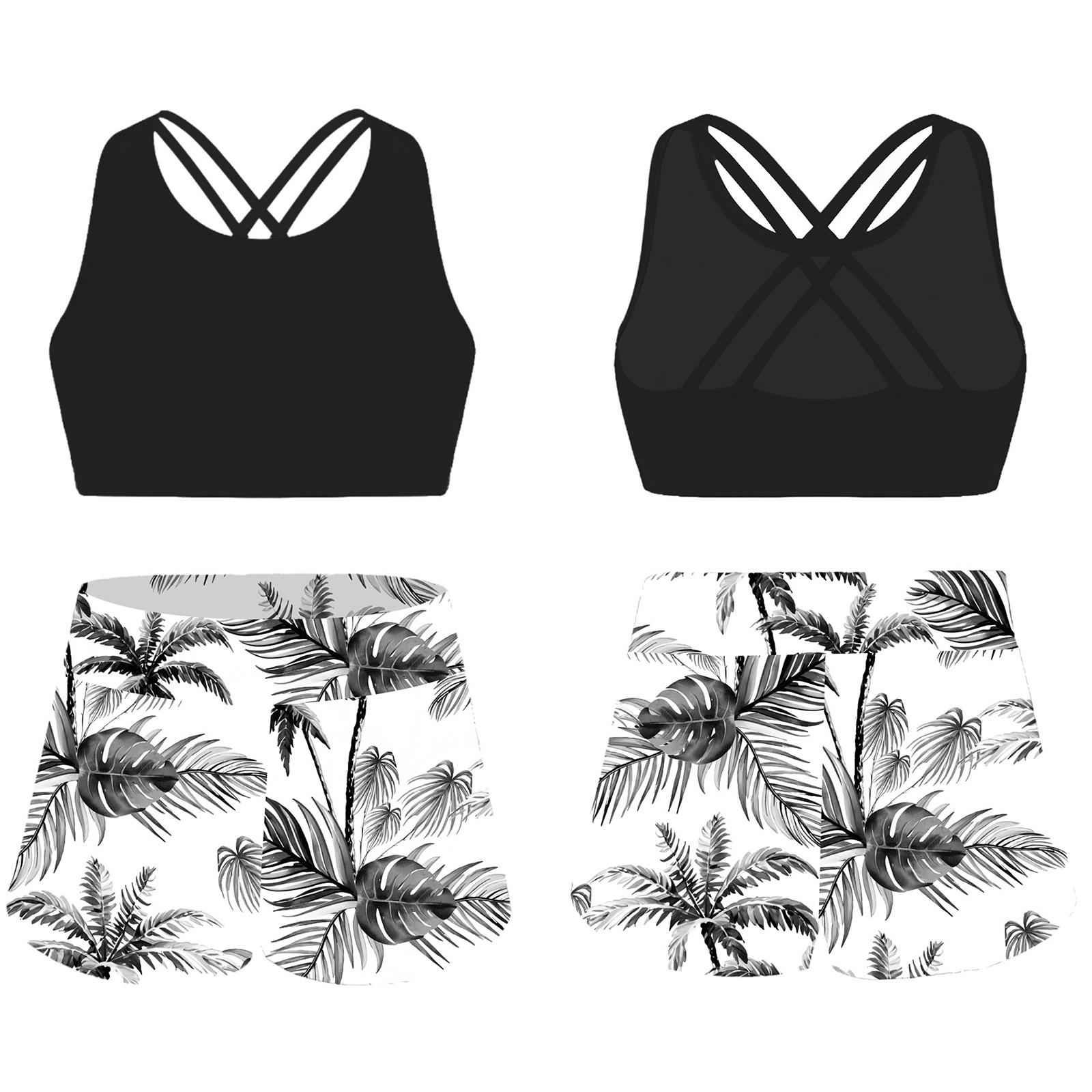 IEFiEL Kinderen meisjes bedrukte Rash Guard tankini sport crop top + zwemshort badpak strandbadkleding 7-8 Years