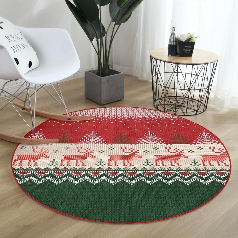 

Deymend Рождественские олени и деревья Цифровая печать Современный красочный круглый ковер для гостиной с моющимся нескользящим основанием