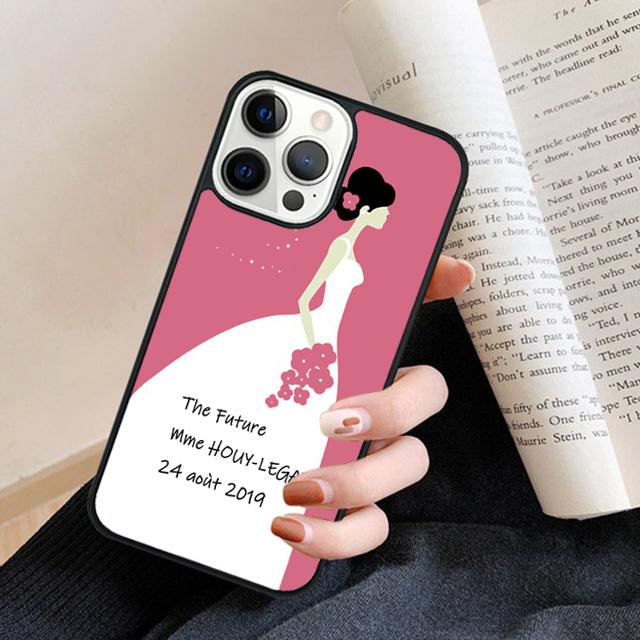 Gepersonaliseerde Bruiloft Bruid Bruidegom Naam Telefoonhoesje Achterkant voor iPhone 17 Air 16 15 14 13 11 12 Pro Max Plus