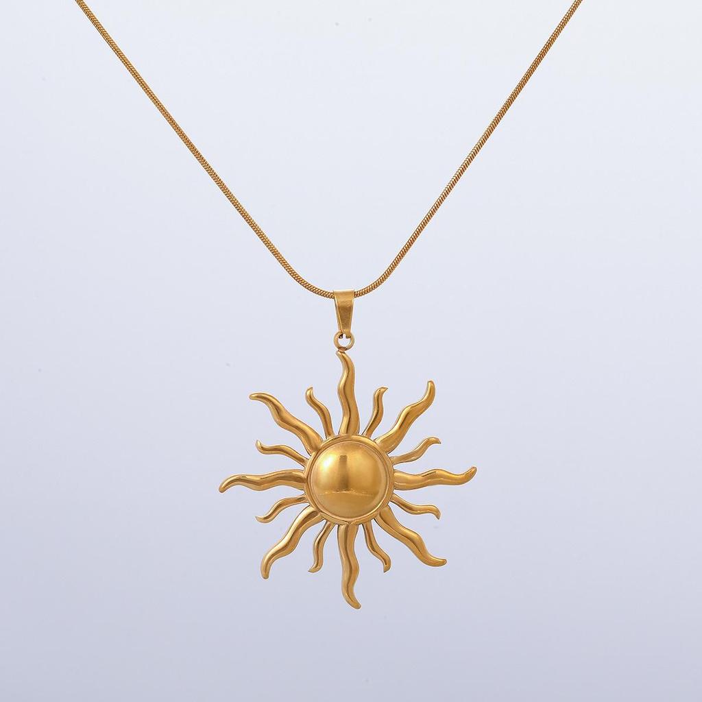 Exquisite 18K Gold-Plattierte Edelstahl-Sonnenanhänger Halskette